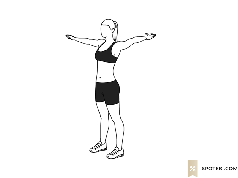 Прыжки вправо влево. Круговые движения руками в перед. Упражнения стоя. Упражнения для плечевого пояса. Упражнения для рук махи руками.
