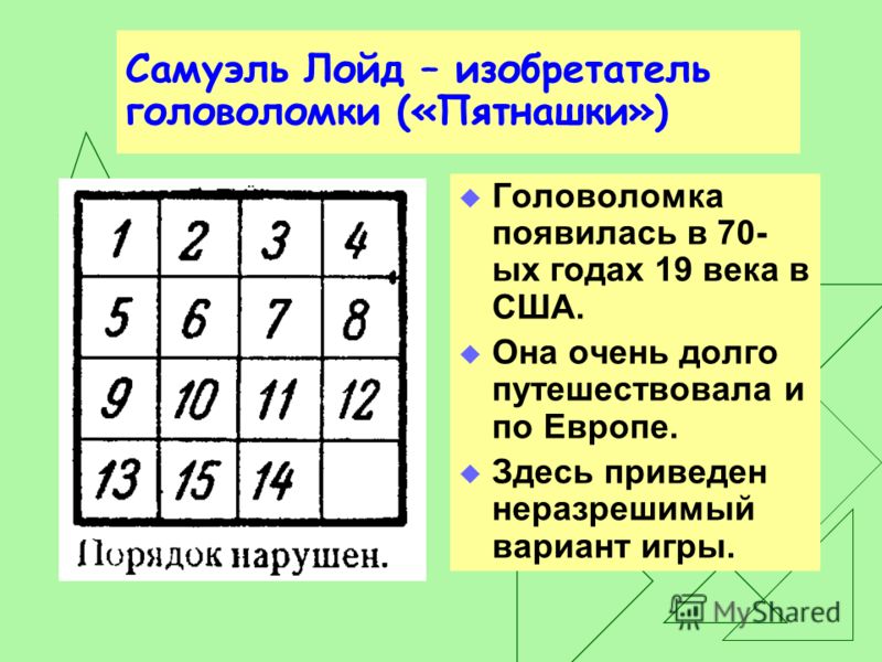 Вы открыли компьютерную игру пятнашки. Пятнашки. Принцип игры в Пятнашки.