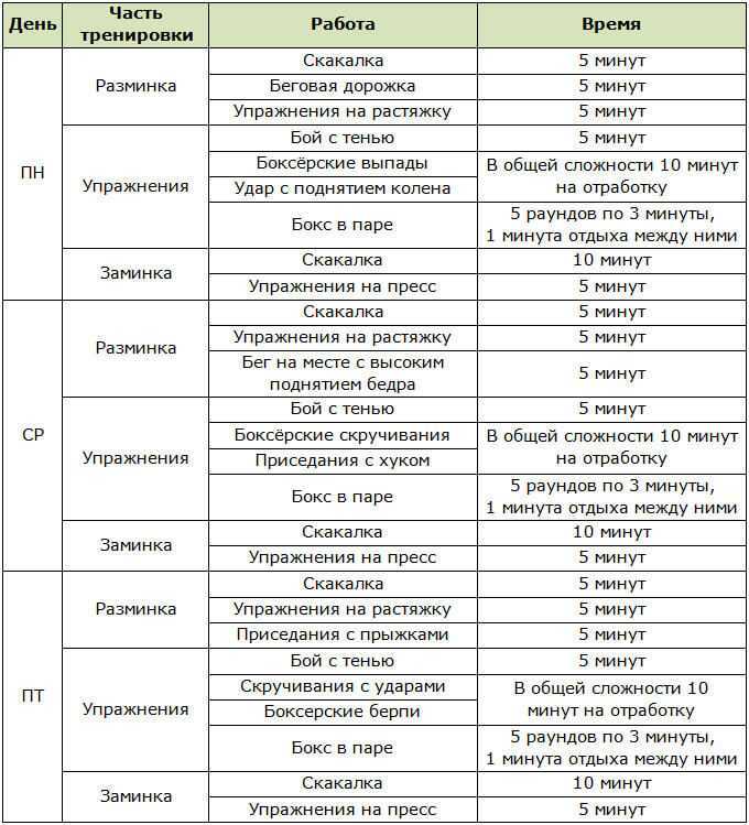 План тренировок по боксу на месяц