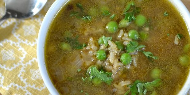 овощные супы: суп с горошком и рисом