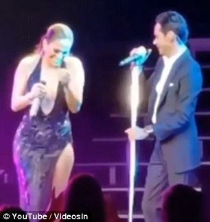 Reunited: Jennifer surprised her former beau Marc Antony on stage for an impromptu Spanish duet last week in New York City