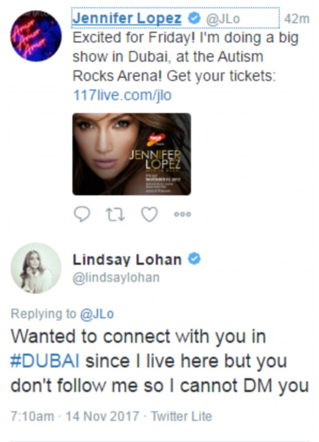 Desperate: Lindsay Lohan wants JLo to follow her on Twitter